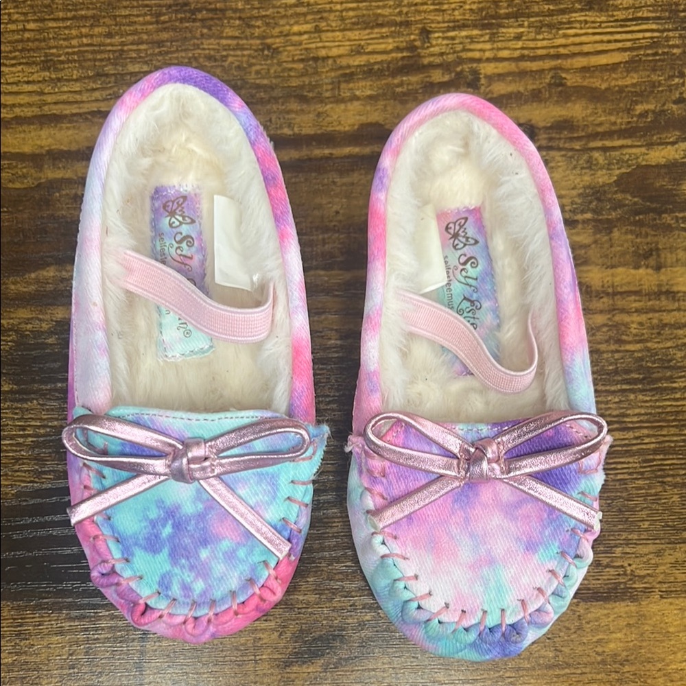 Self Esteem Pastel Tie-Dye Baby Moccasins with Bow
